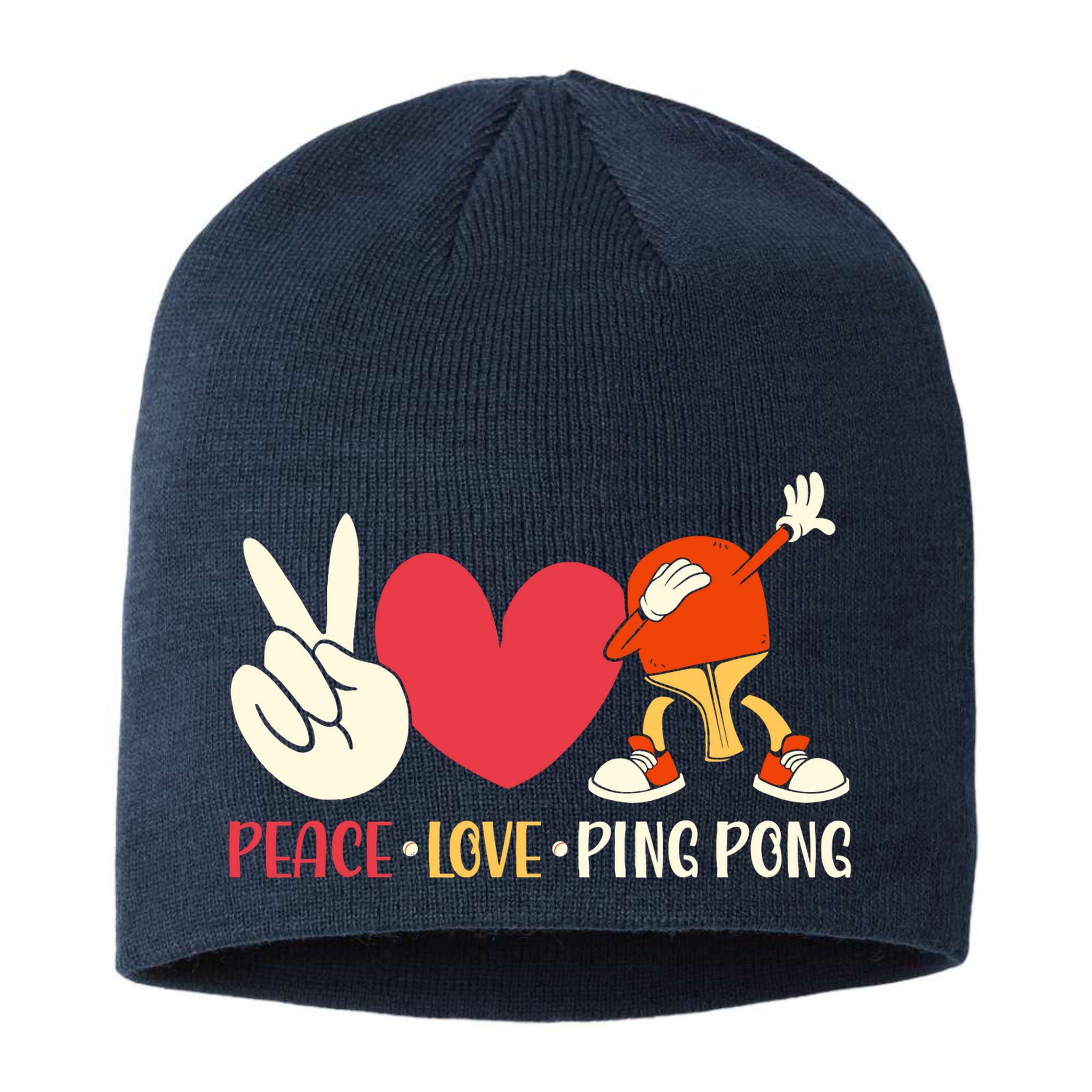 Ping Pong Table Tennis Paddle Peace Love Ping Pong Sustainable Beanie