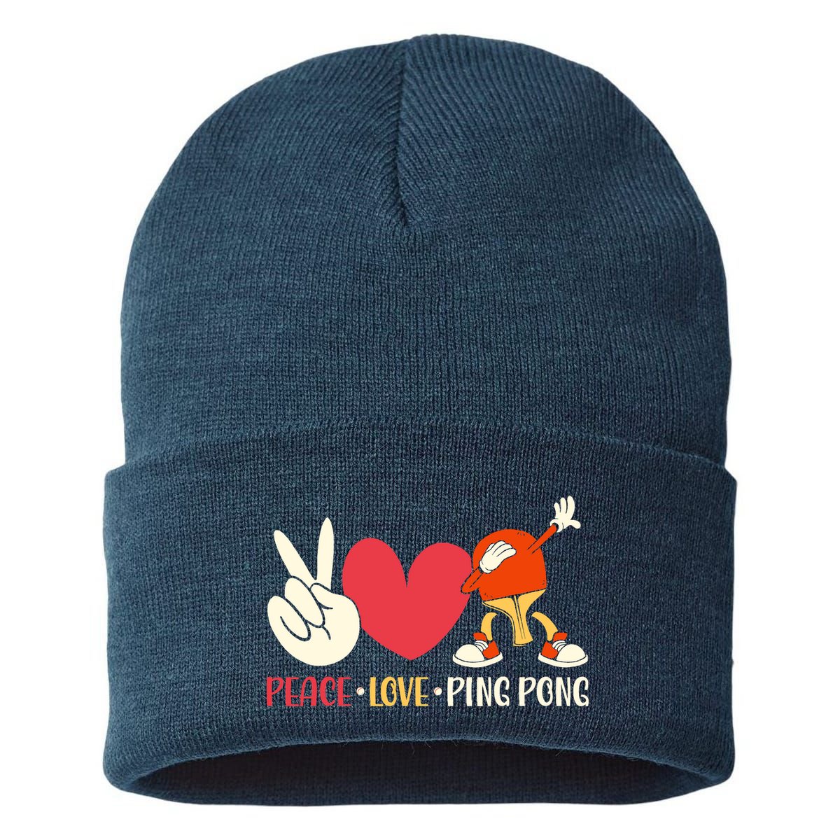 Ping Pong Table Tennis Paddle Peace Love Ping Pong Sustainable Knit Beanie