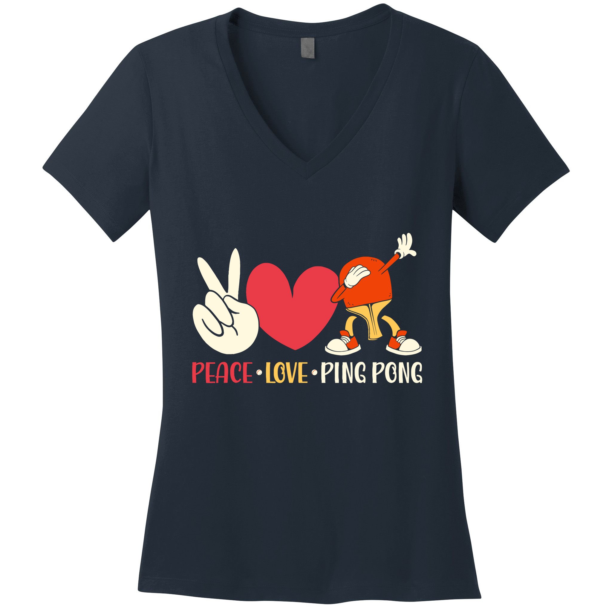 Ping Pong Table Tennis Paddle Peace Love Ping Pong Women's V-Neck T-Shirt