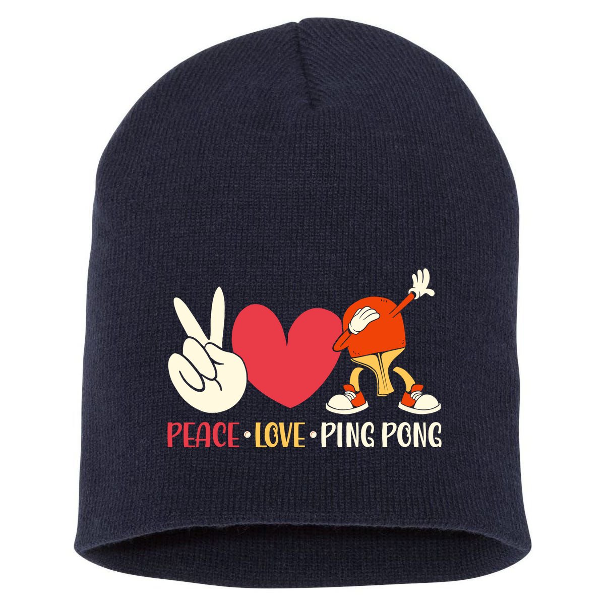 Ping Pong Table Tennis Paddle Peace Love Ping Pong Short Acrylic Beanie