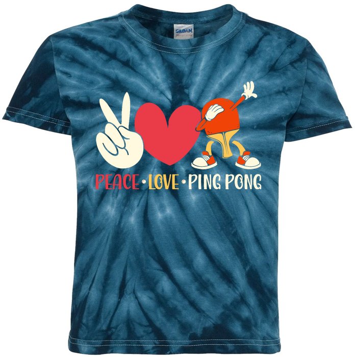 Ping Pong Table Tennis Paddle Peace Love Ping Pong Kids Tie-Dye T-Shirt