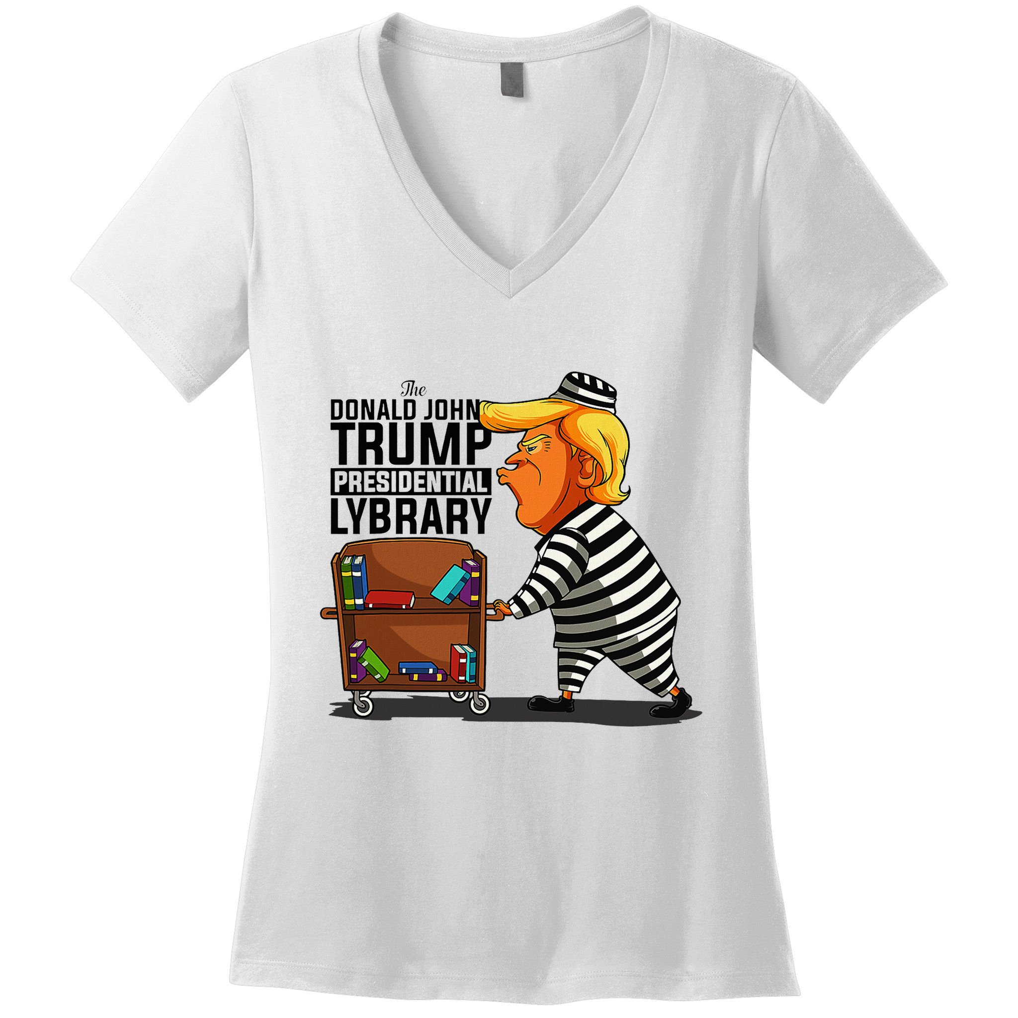 Prison Prisoner Trump Presidential Library Funny Anti Trump Women's V-Neck T-Shirt