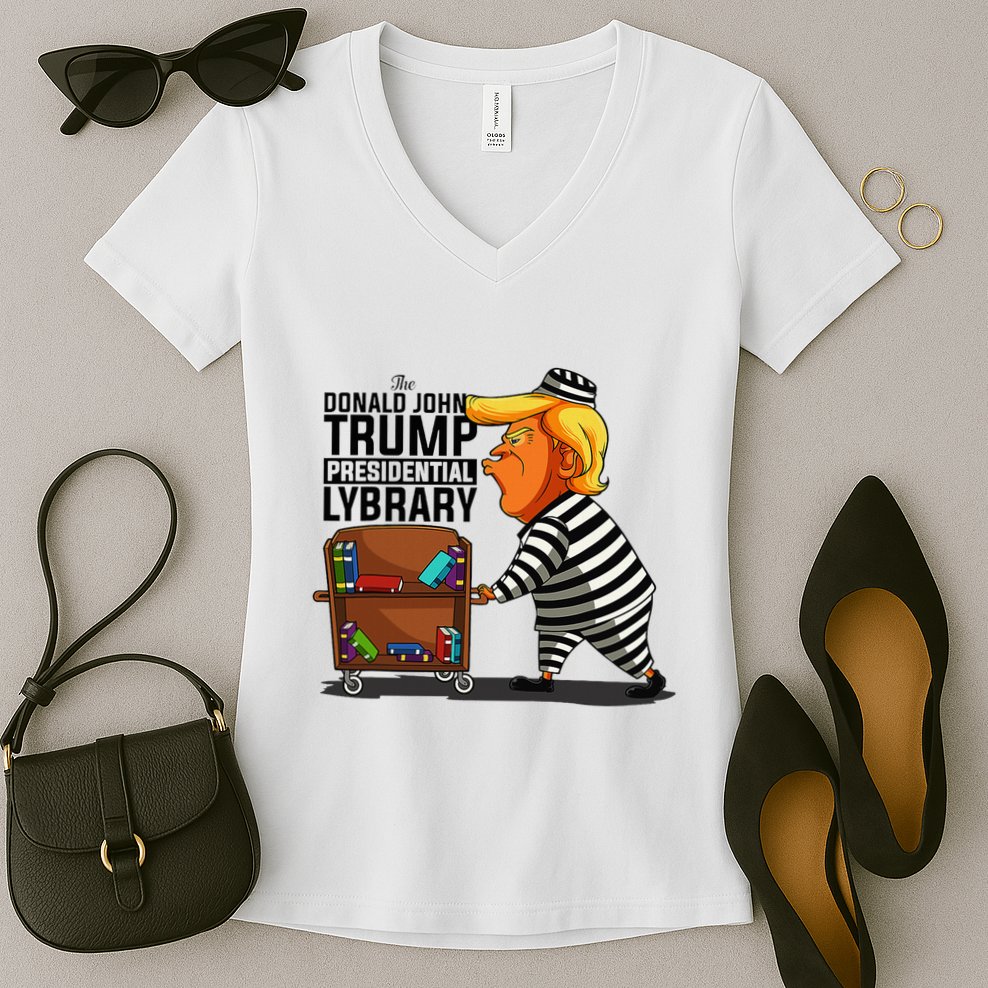 Prison Prisoner Trump Presidential Library Funny Anti Trump Women's V-Neck T-Shirt