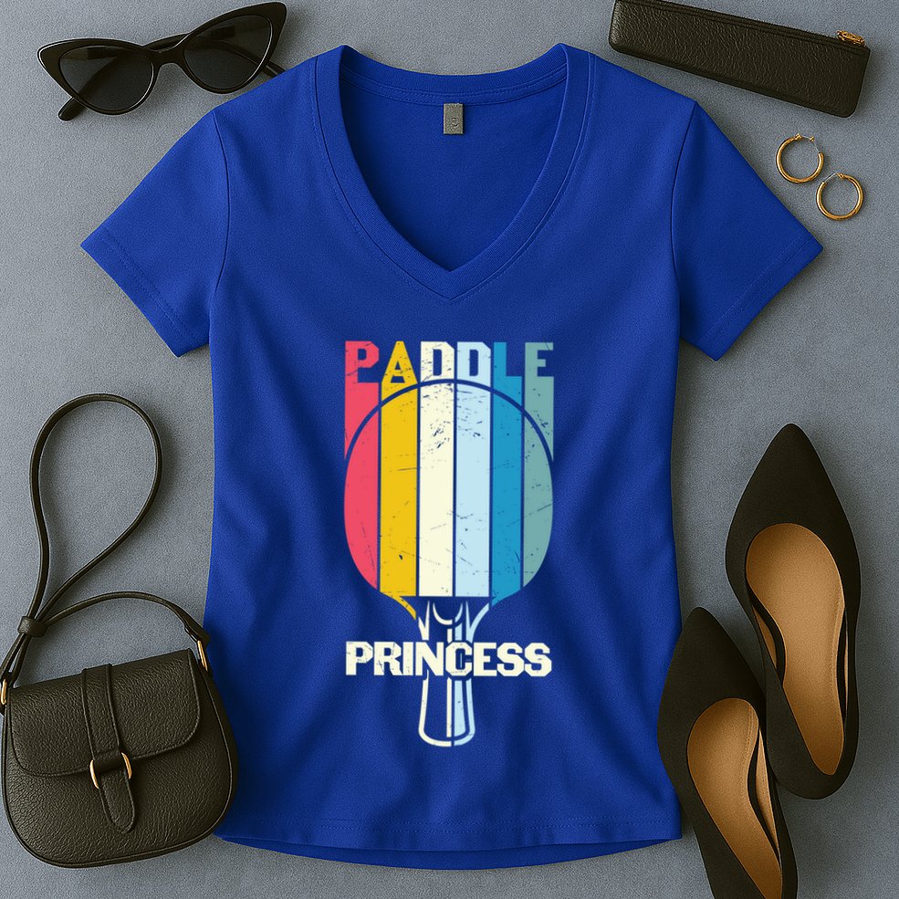 Paddle Princess Table Tennis Mom Funny Ping Pong Cute Gift Women's V-Neck T-Shirt