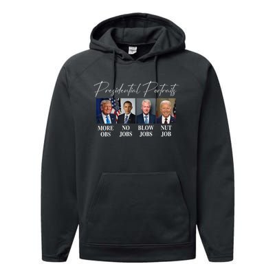 Presidential Portraits Trump More Jobs Obama No Jobs Bush Performance Fleece Hoodie