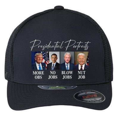 Presidential Portraits Trump More Jobs Obama No Jobs Bush Flexfit Unipanel Trucker Cap