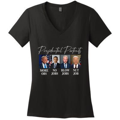 Presidential Portraits Trump More Jobs Obama No Jobs Bush Women's V-Neck T-Shirt