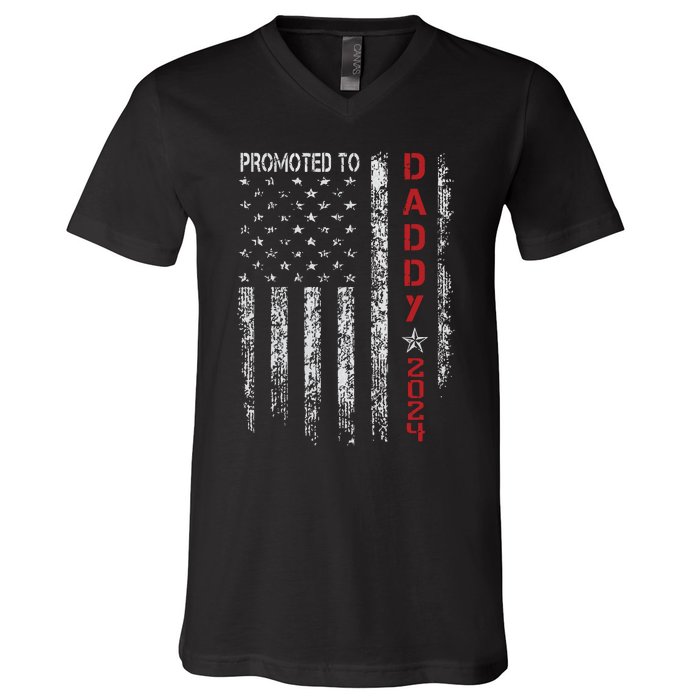 Patriotic Promoted To Daddy Est 2024 First Time Dad V-Neck T-Shirt