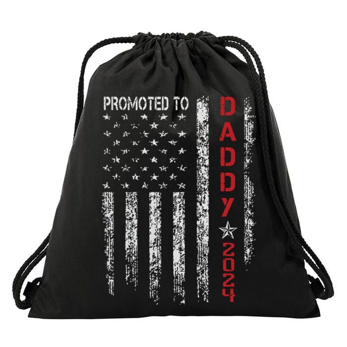 Patriotic Promoted To Daddy Est 2024 First Time Dad Drawstring Bag