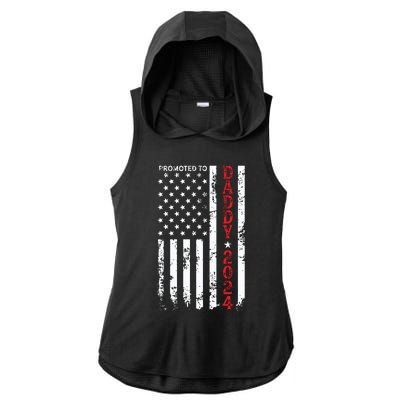 Patriotic Promoted To Daddy Est 2024 First Time Dad Ladies PosiCharge Tri-Blend Wicking Draft Hoodie Tank