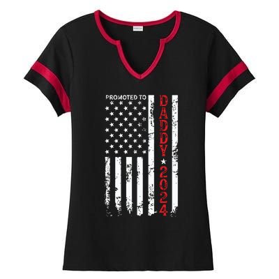 Patriotic Promoted To Daddy Est 2024 First Time Dad Ladies Halftime Notch Neck Tee