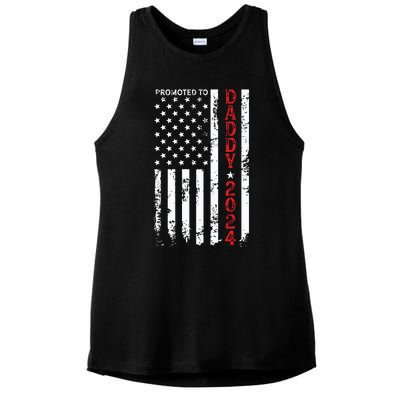 Patriotic Promoted To Daddy Est 2024 First Time Dad Ladies PosiCharge Tri-Blend Wicking Tank