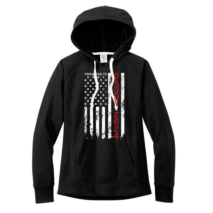 Patriotic Promoted To Daddy Est 2024 First Time Dad Women's Fleece Hoodie