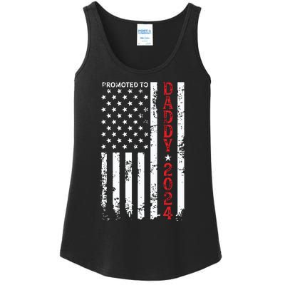 Patriotic Promoted To Daddy Est 2024 First Time Dad Ladies Essential Tank