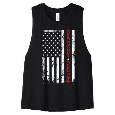 Patriotic Promoted To Daddy Est 2024 First Time Dad Women's Racerback Cropped Tank