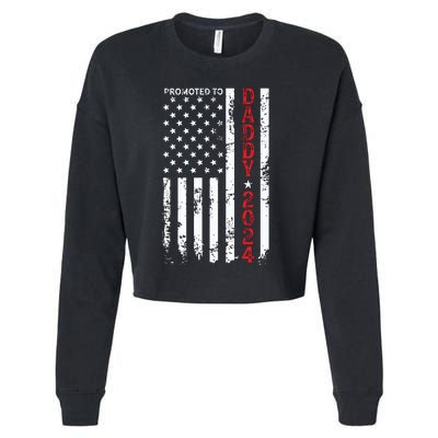 Patriotic Promoted To Daddy Est 2024 First Time Dad Cropped Pullover Crew