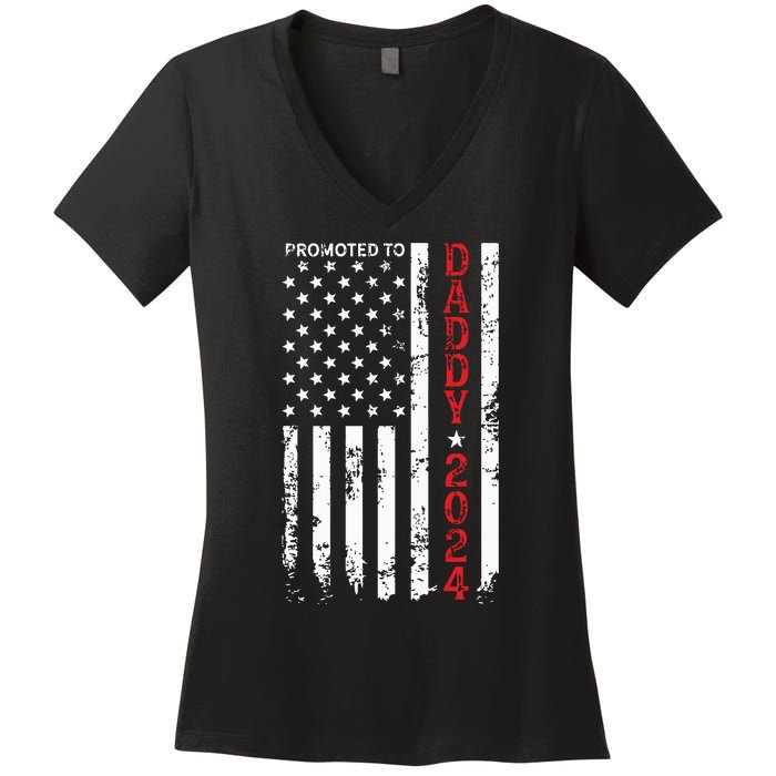 Patriotic Promoted To Daddy Est 2024 First Time Dad Women's V-Neck T-Shirt