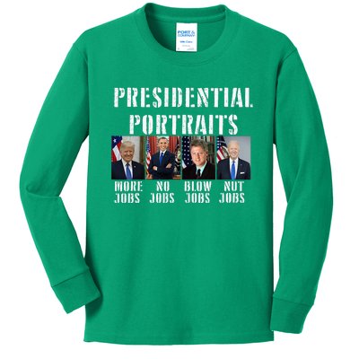 Presidential Portraits Trump More Jobs Obama No Jobs Bush Kids Long Sleeve Shirt