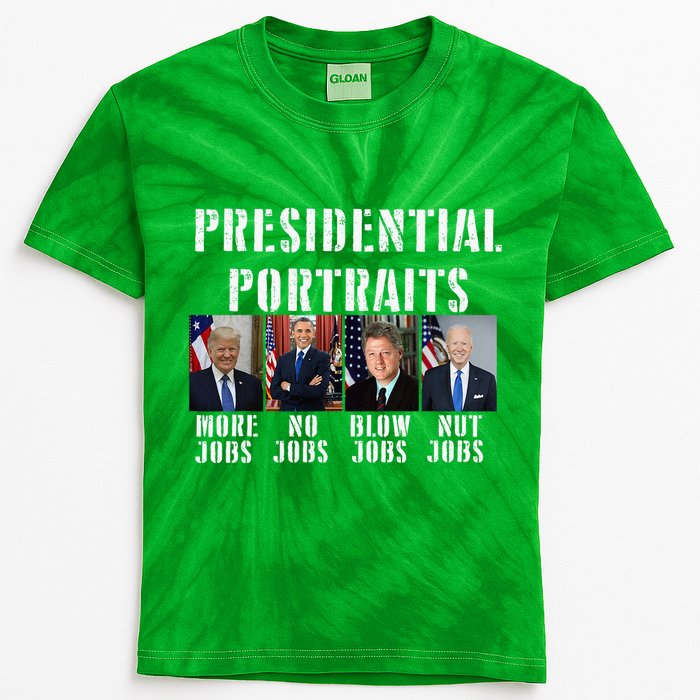 Presidential Portraits Trump More Jobs Obama No Jobs Bush Kids Tie-Dye T-Shirt