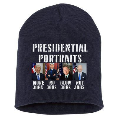 Presidential Portraits Trump More Jobs Obama No Jobs Bush Short Acrylic Beanie