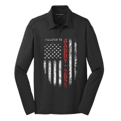 Patriotic Promoted To Daddy Est 2025 First Time Dad Silk Touch Performance Long Sleeve Polo