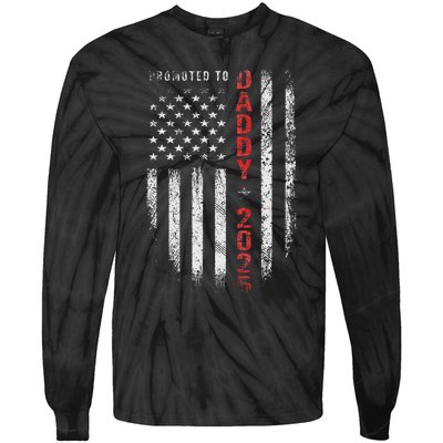 Patriotic Promoted To Daddy Est 2025 First Time Dad Tie-Dye Long Sleeve Shirt