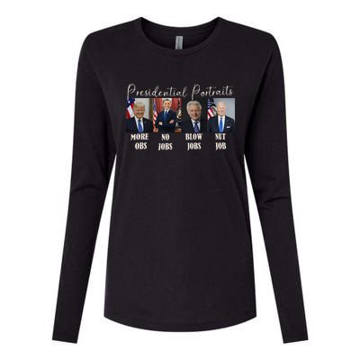 Presidential Portraits Trump More Jobs Obama No Jobs Bush Womens Cotton Relaxed Long Sleeve T-Shirt