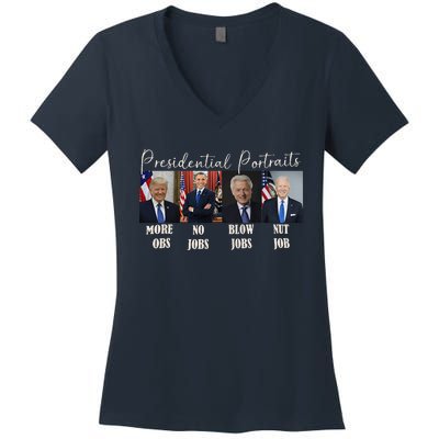 Presidential Portraits Trump More Jobs Obama No Jobs Bush Women's V-Neck T-Shirt