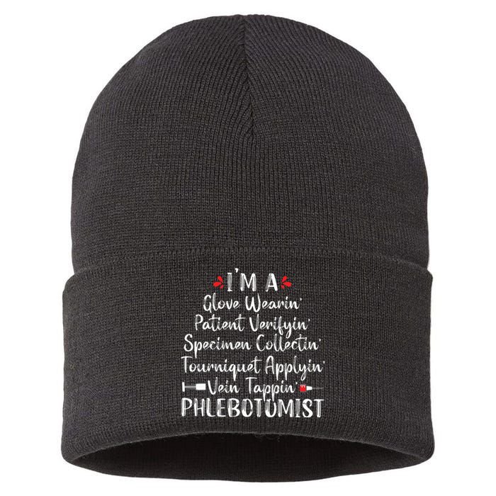 Phlebotomist Phlebotomy Technician Funny Nurse Clinical Sustainable Knit Beanie