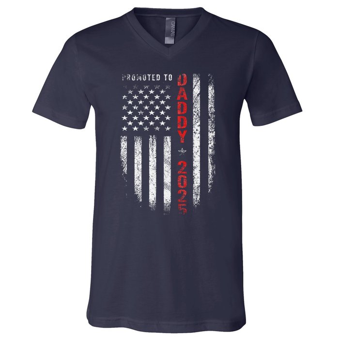 Patriotic Promoted To Daddy Est 2025 First Time Dad V-Neck T-Shirt