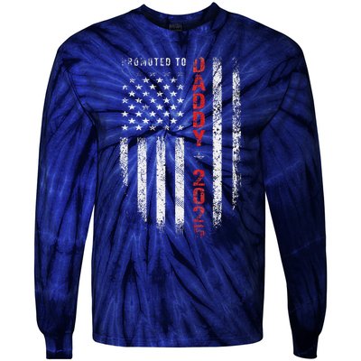 Patriotic Promoted To Daddy Est 2025 First Time Dad Tie-Dye Long Sleeve Shirt