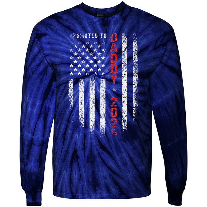 Patriotic Promoted To Daddy Est 2025 First Time Dad Tie-Dye Long Sleeve Shirt