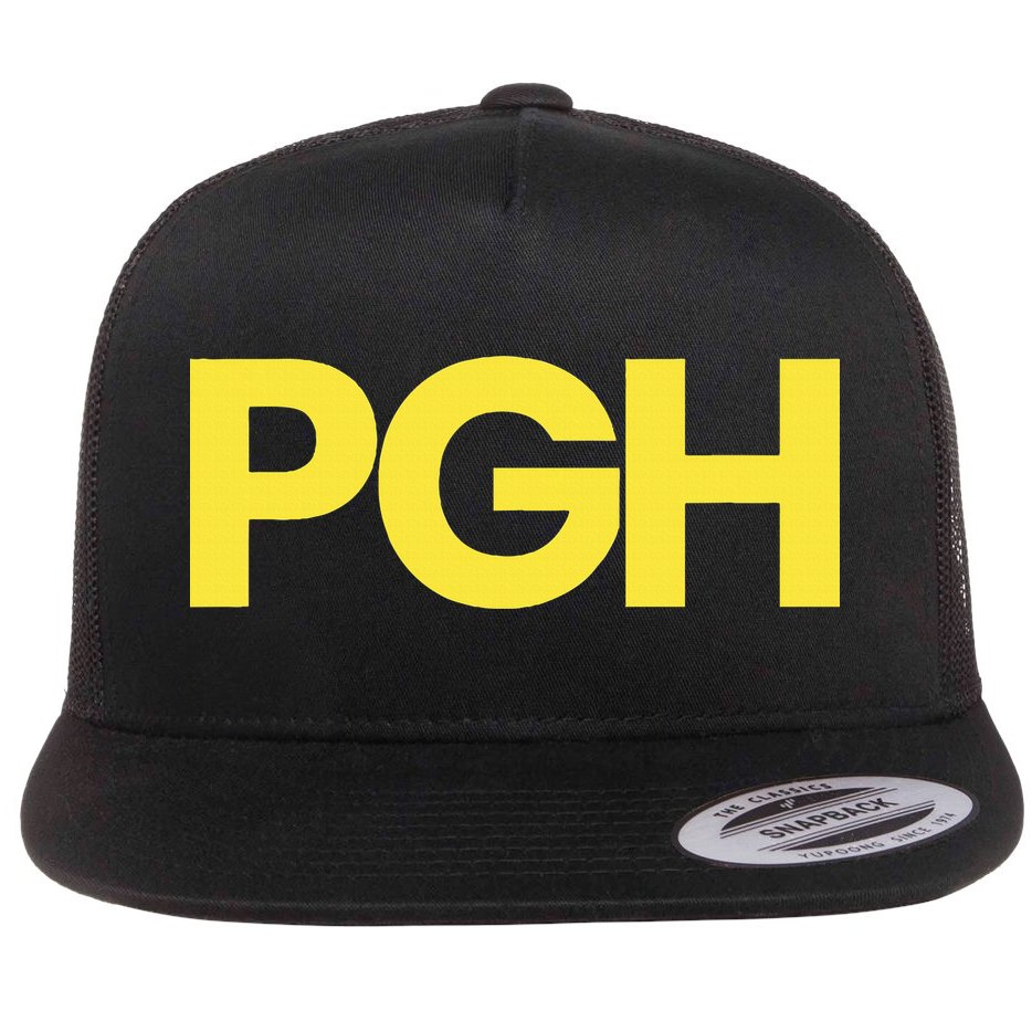 Pittsburgh Pgh Text Retro Throwback Pennsylvania Flat Bill Trucker Hat