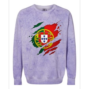 Proud Portuguese Torn Ripped Portugal Flag Colorblast Crewneck Sweatshirt