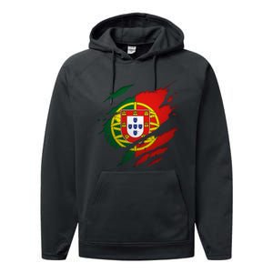 Proud Portuguese Torn Ripped Portugal Flag Performance Fleece Hoodie