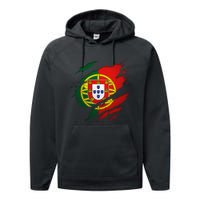 Proud Portuguese Torn Ripped Portugal Flag Performance Fleece Hoodie