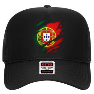 Proud Portuguese Torn Ripped Portugal Flag High Crown Mesh Back Trucker Hat