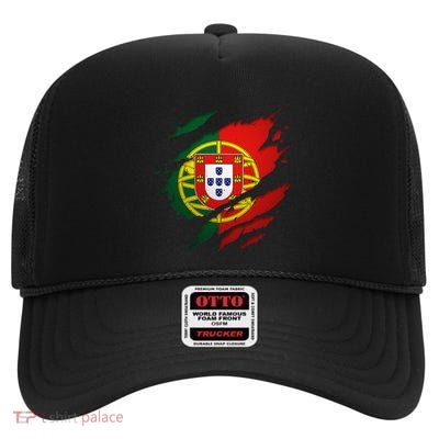Proud Portuguese Torn Ripped Portugal Flag High Crown Mesh Back Trucker Hat