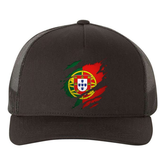 Proud Portuguese Torn Ripped Portugal Flag Yupoong Adult 5-Panel Trucker Hat