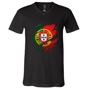 Proud Portuguese Torn Ripped Portugal Flag V-Neck T-Shirt