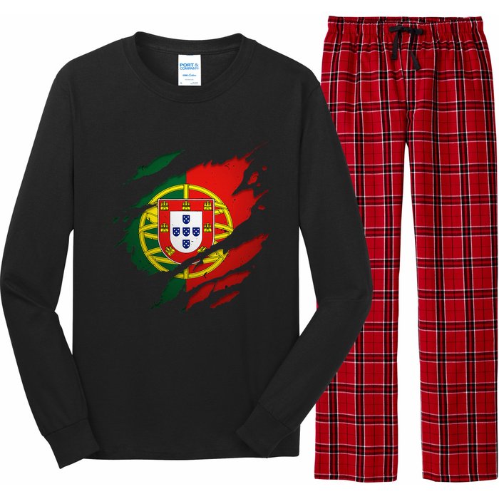 Proud Portuguese Torn Ripped Portugal Flag Long Sleeve Pajama Set