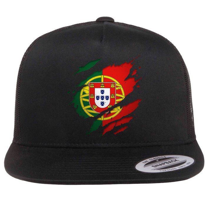 Proud Portuguese Torn Ripped Portugal Flag Flat Bill Trucker Hat