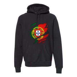 Proud Portuguese Torn Ripped Portugal Flag Premium Hoodie