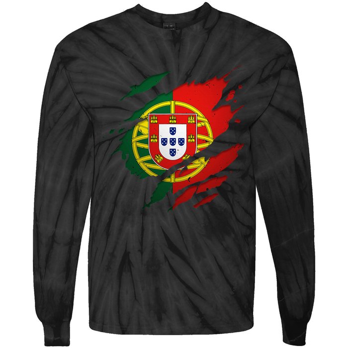 Proud Portuguese Torn Ripped Portugal Flag Tie-Dye Long Sleeve Shirt