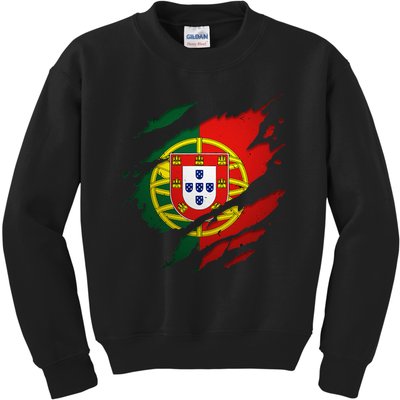 Proud Portuguese Torn Ripped Portugal Flag Kids Sweatshirt