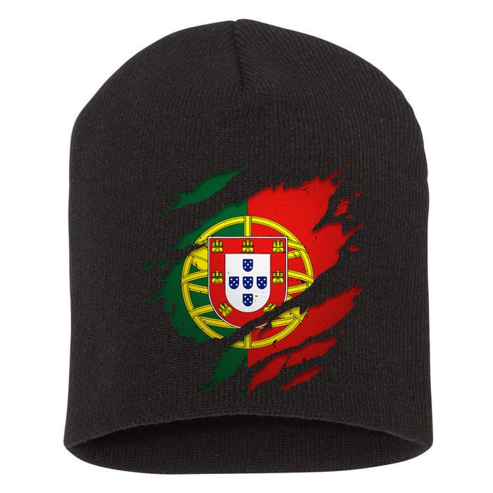 Proud Portuguese Torn Ripped Portugal Flag Short Acrylic Beanie