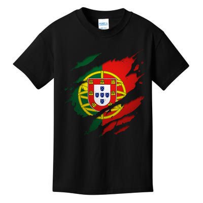 Proud Portuguese Torn Ripped Portugal Flag Kids T-Shirt