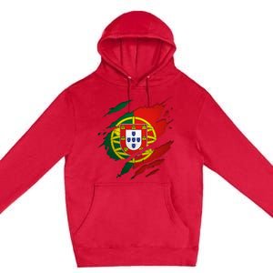 Proud Portuguese Torn Ripped Portugal Flag Premium Pullover Hoodie