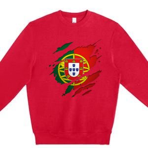 Proud Portuguese Torn Ripped Portugal Flag Premium Crewneck Sweatshirt