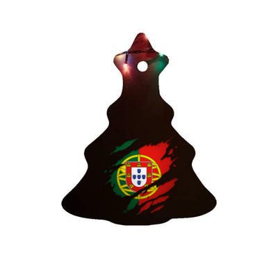 Proud Portuguese Torn Ripped Portugal Flag Ceramic Tree Ornament